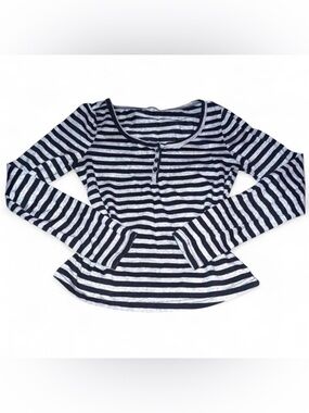 Y2K Black Gray Striped Henley Long Sleeve Top Small